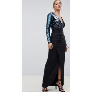 Outrageous Fortune V-neck sequined party wrap dress green purple mermaid sz 18